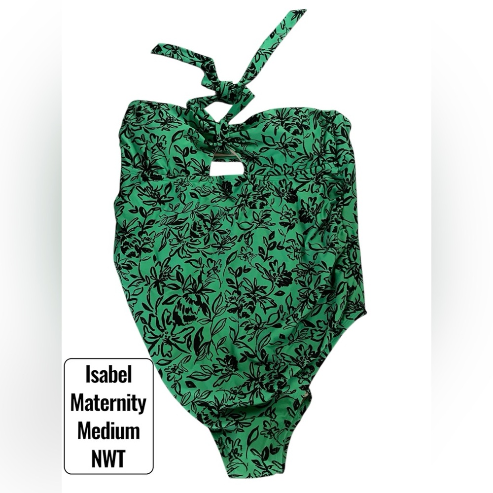 Sz M  Isabel Maternity green & black floral one piece swim suit